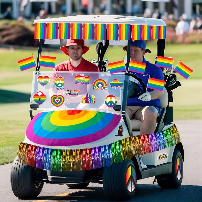 R HORSE LGBT Golf Cart Decoration Kit - 40Pcs Gay Pride Rainbow Parade Golf Cart Decor with Pleated Fan Flag, Tassel, Banner, Flags and Stickers for LGBT Pride Month Rainbow Festival Parade Events