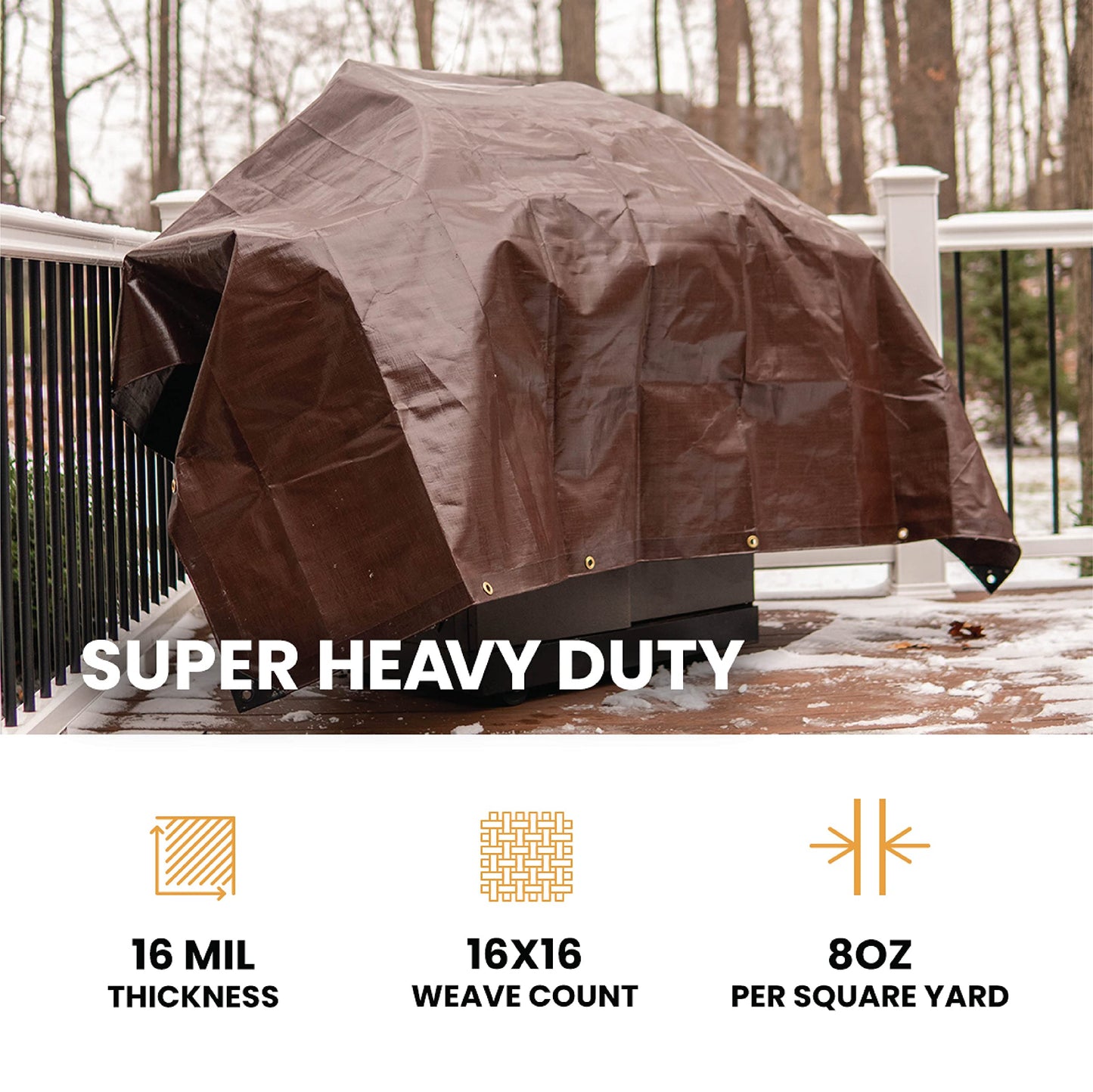 WHITEDUCK Super Heavy Duty Poly Tarp Cover 16 Mil & 10 Mil with Grommets and Reinforced Edges (Brown, White & Silver Black) (Brown- 16 Mil, 12' x 25')