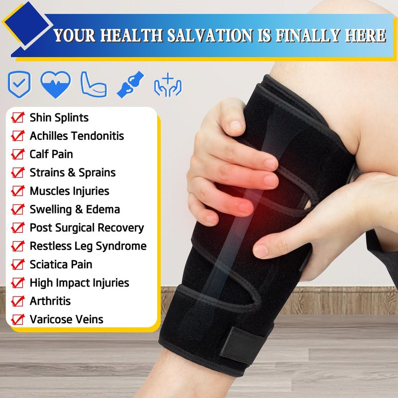 Hiball Adjustable Calf Brace for Men Women, Lower Leg Compression Wrap, Calf Compression Sleeve with Six Nylon Buckle Pressure Strips, Shin Splint & Calf Support for Torn Calf Muscle, Varicose Veins
