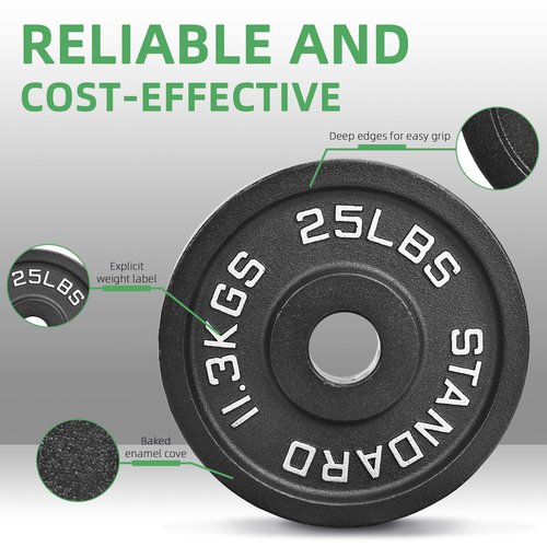 Fitvids Olympic Cast Iron 2-Inch Weight Plate for Strength Training & Weightlifting – Multiple Weights Available – 25LB (Pair) – Standard