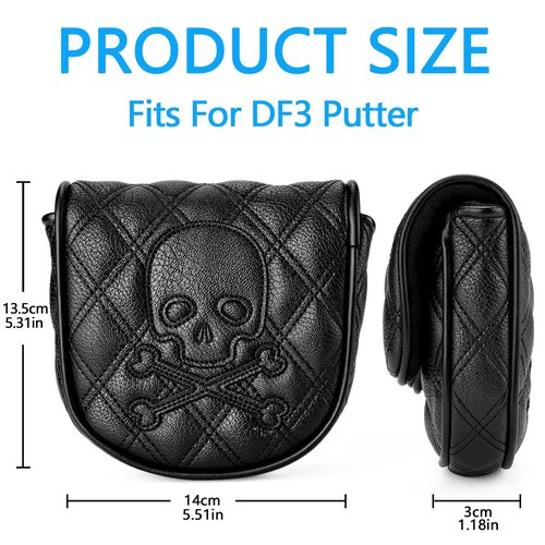 Kimpengofu Skull and Crossbones Golf Club Skeleton Mallet Putter Cover Fits for DF3 Putters Center Shaft Magnetic Closure Synthetic PU Leather Headcover (Black)
