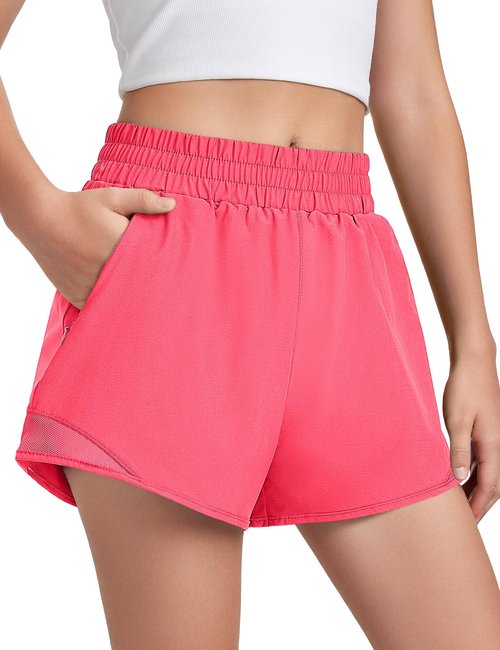 Somaibo Girls Athletic Shorts with Liner Quick Dry Running Soccer Shorts with Zip Pockets for Kids Active Sports Volleyball 11-12 Years Bright Red