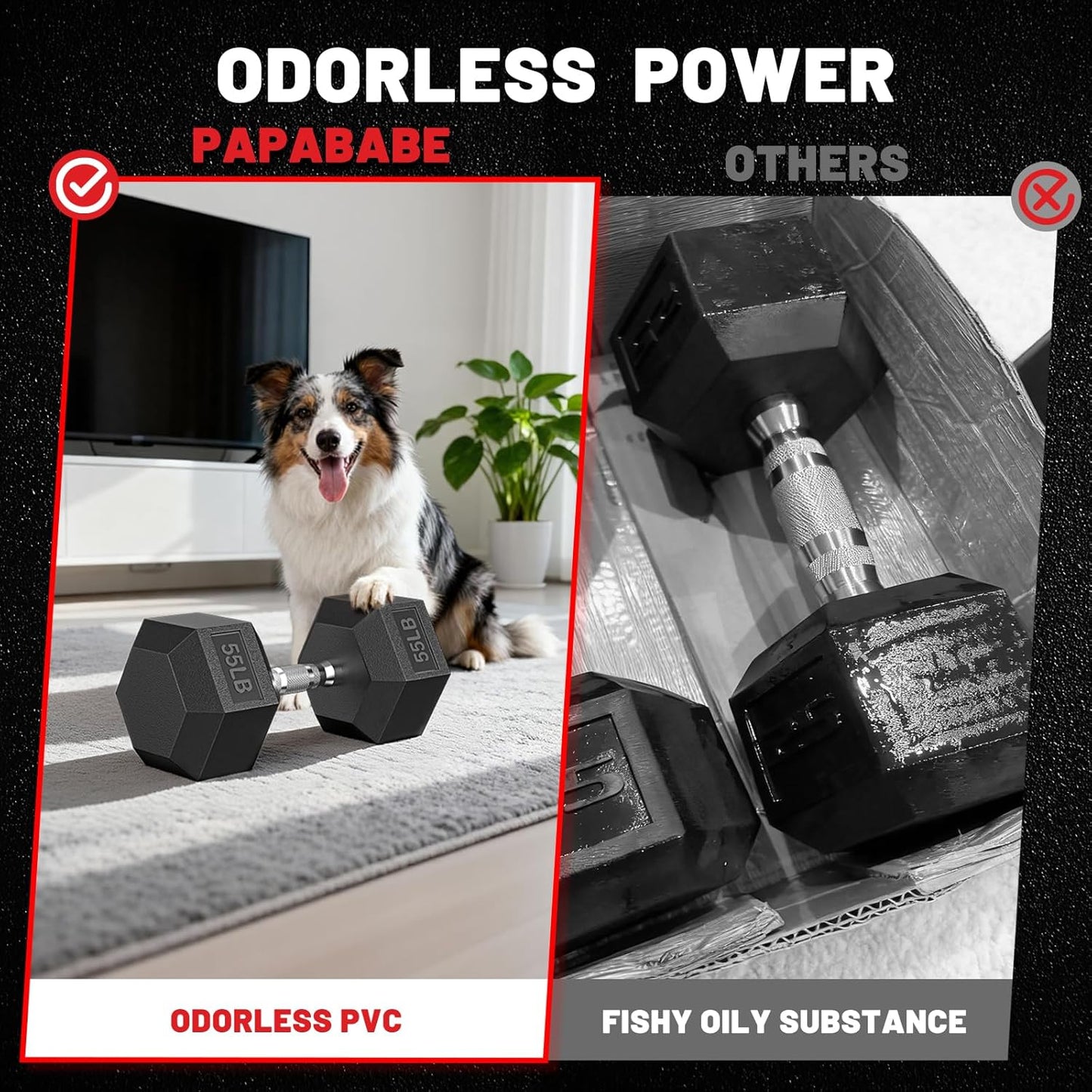 PAPABABE HEX Dumbbell Set | 2.5-125lb Rubber Encased Weights for Home Gym & Strength Training