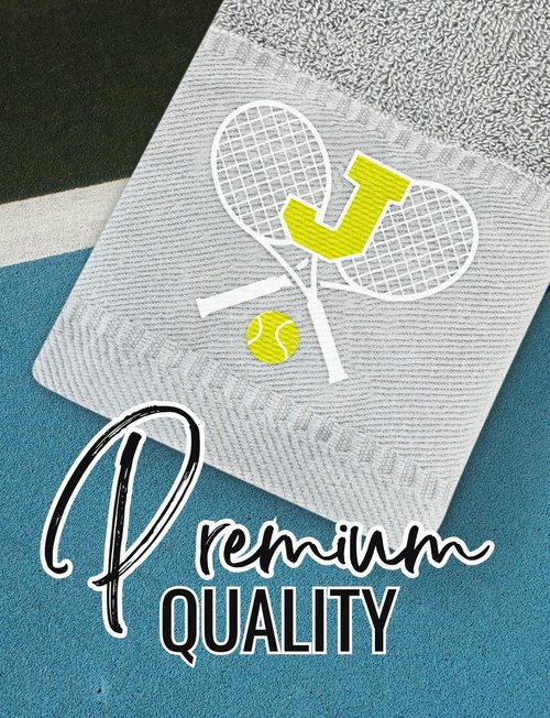 CybGene Embroidered Tennis Towel, Funny Tennis Gift for Men, Women & Lovers, Soft & Absorbent, Gray, Initial R