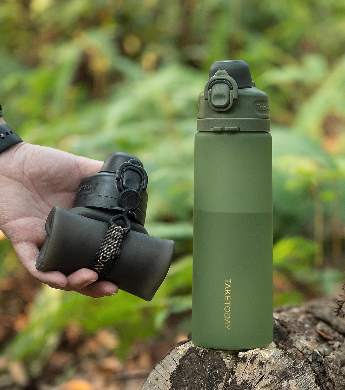 TakeToday Collapsible Water Bottle - 21oz Foldable Platinum Silicone with Straw & Carry Strap | BPA-Free, Leak-Resistant for Travel