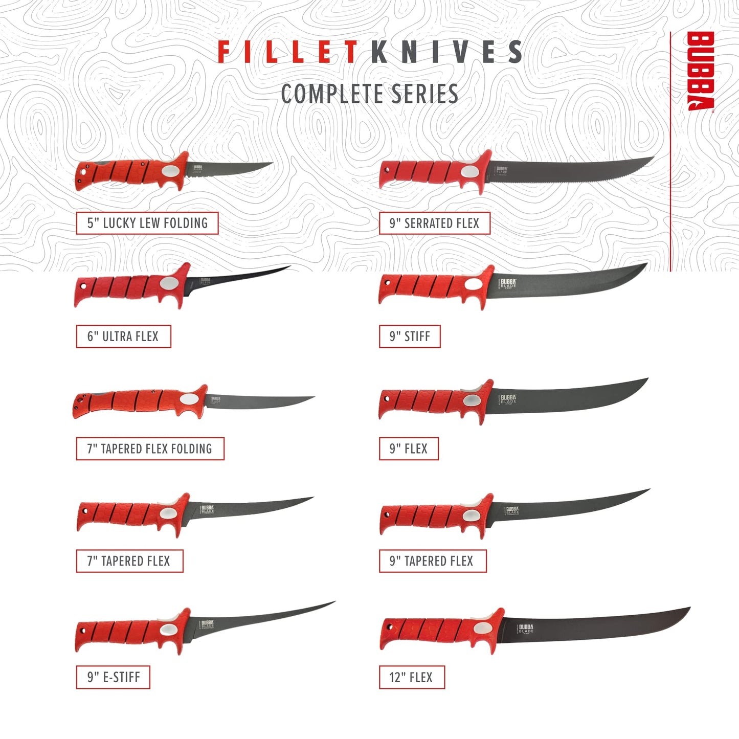 BUBBA 6 Inch Ultra Flex Tapered Fillet Knife with Non-Slip Grip Handle, 8Cr13MoV Stainless Steel Blade, Lanyard Hole and Synthetic Sheath for Fishing
