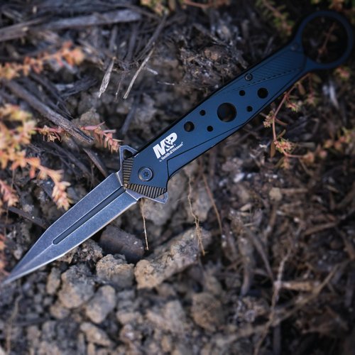 Smith & Wesson Accessories The Smith & Wesson M&P Folding Spear Point Featuring 8Cr13MoV Stainless Steel And Ergonomic Finger Loop Designed For EDC And Quick Deployment