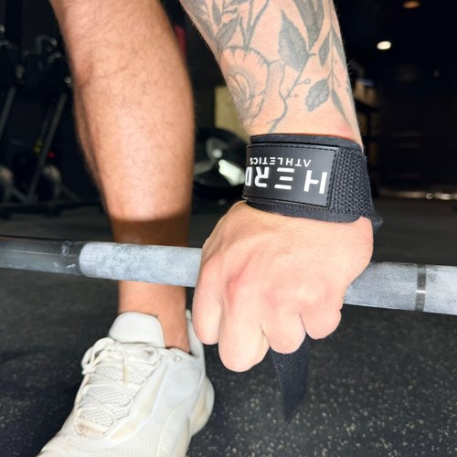 HERD ATHLETICS Lifting Wrist Straps – 23" Length x 1.5" Width – Padded Neoprene Cotton Straps for Weightlifting, Powerlifting, Functional Fitness, Strength Training & Deadlifts – Heavy Duty Grip Support (Black/White)