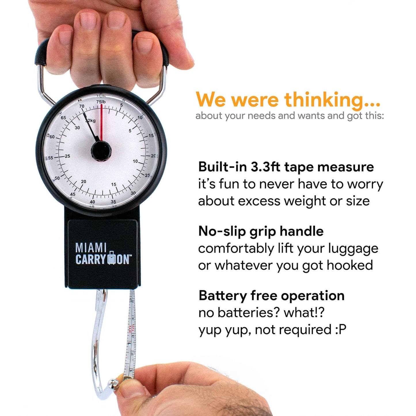 Skiennix Mechanical Luggage Scale - Accurate Weight Measurement Up to 75 Pounds | Includes Tape Measure