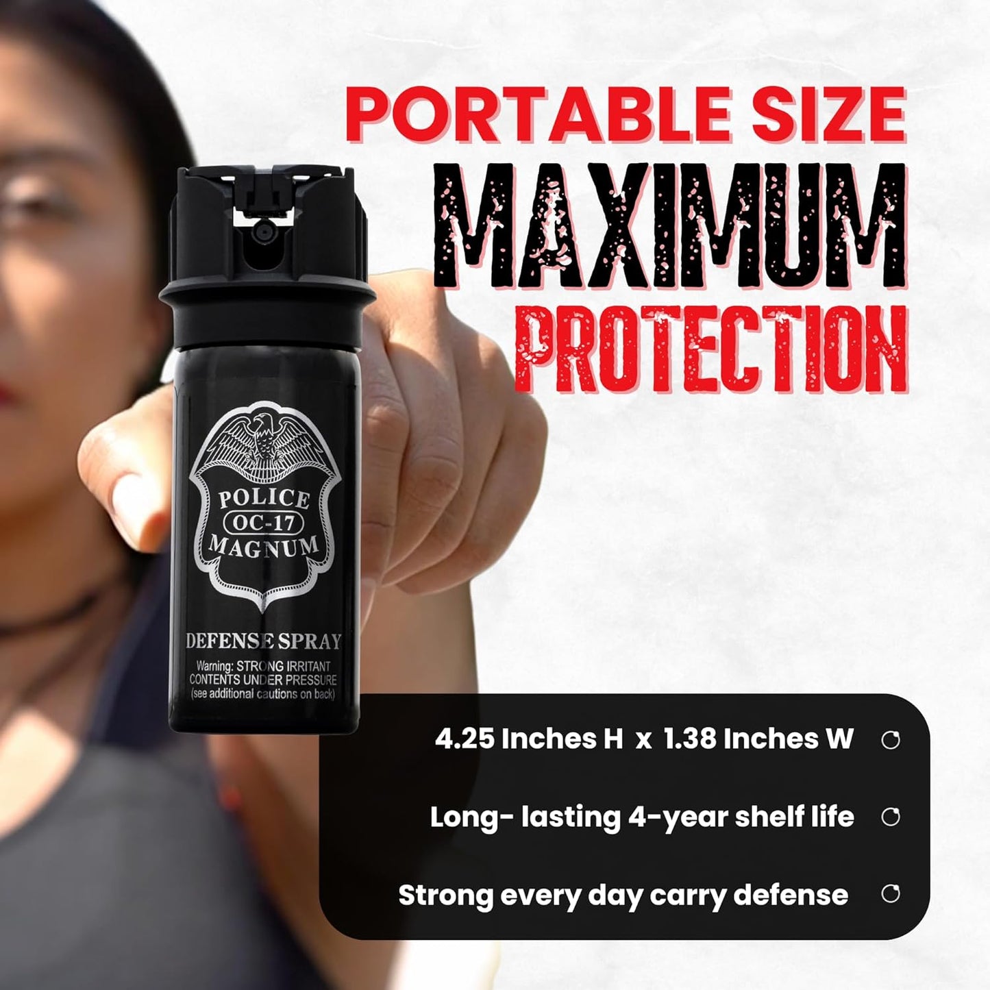 POLICE MAGNUM Pepper Spray - Max Strength Self Defense with 16ft Range - Portable 2oz Flip Top - Made in USA