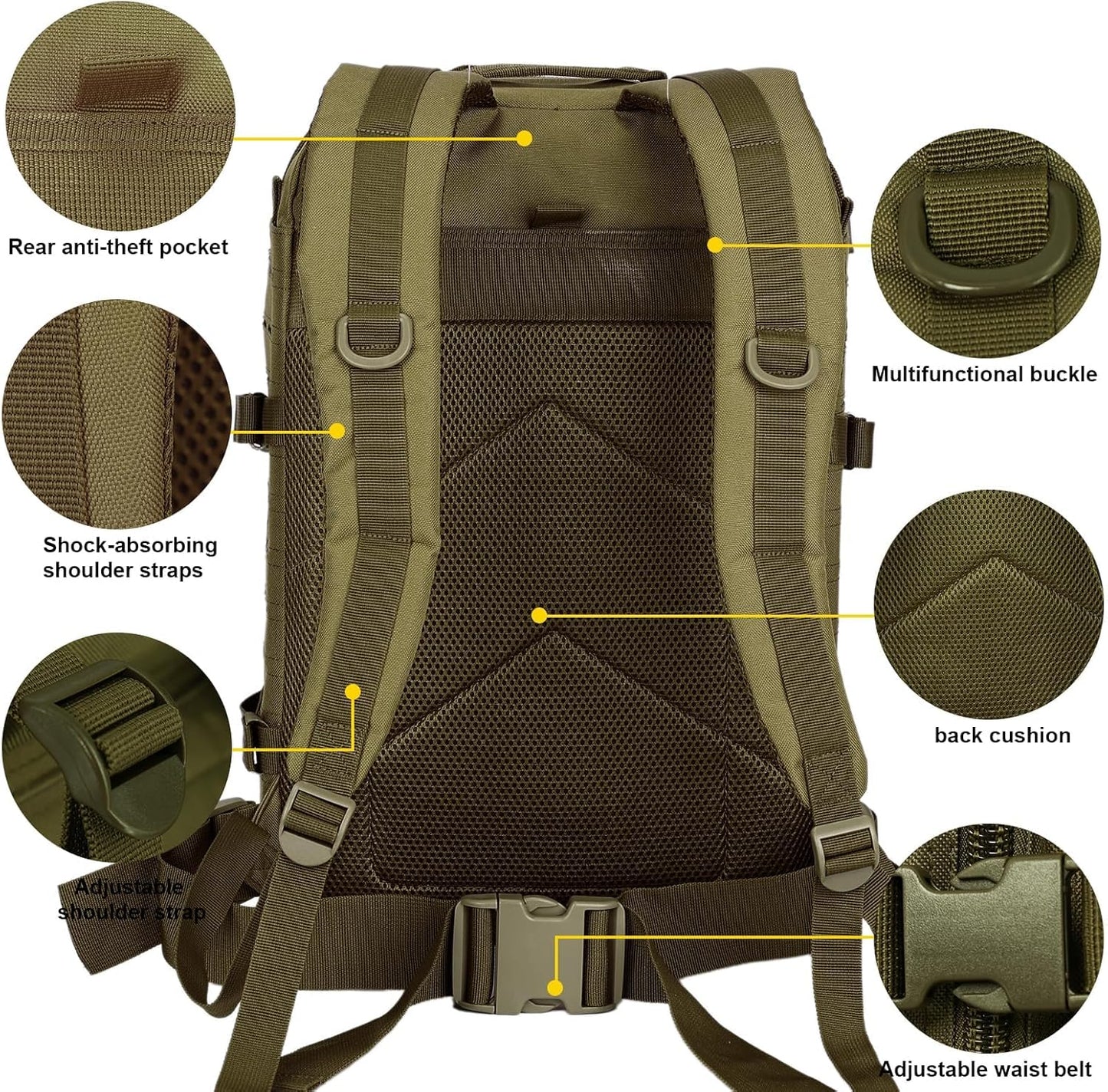 Skiennix 40L Tactical Military Backpack - Durable Assault Pack with Molle for Hiking | Green