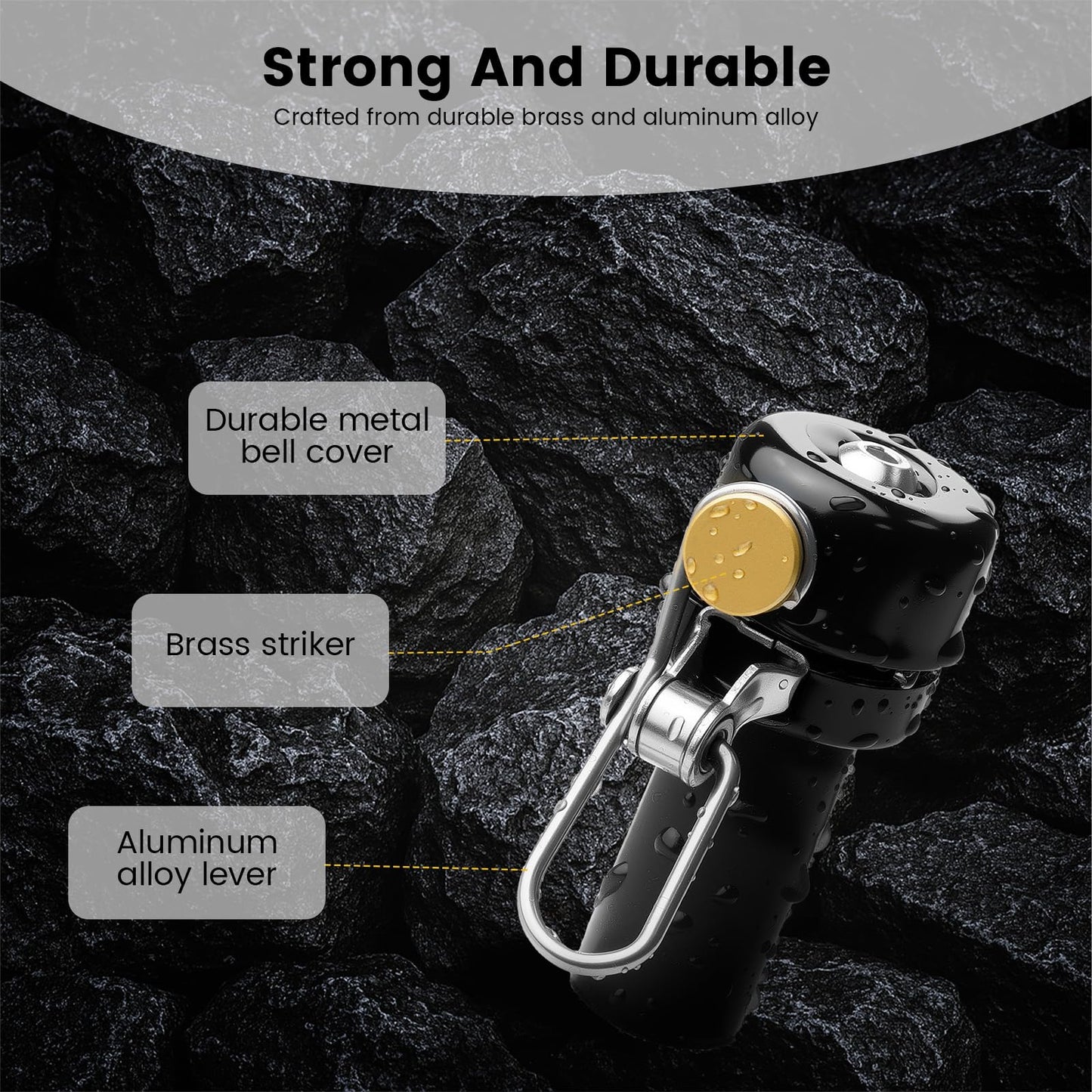 Bar End Bike Bell - 80dB Loud Aluminum Handlebar End Plug Bell for Road & Mountain Bikes, Fits 18-25mm Bars, Lightweight (1.85 oz), Waterproof Bicycle Bell - Black