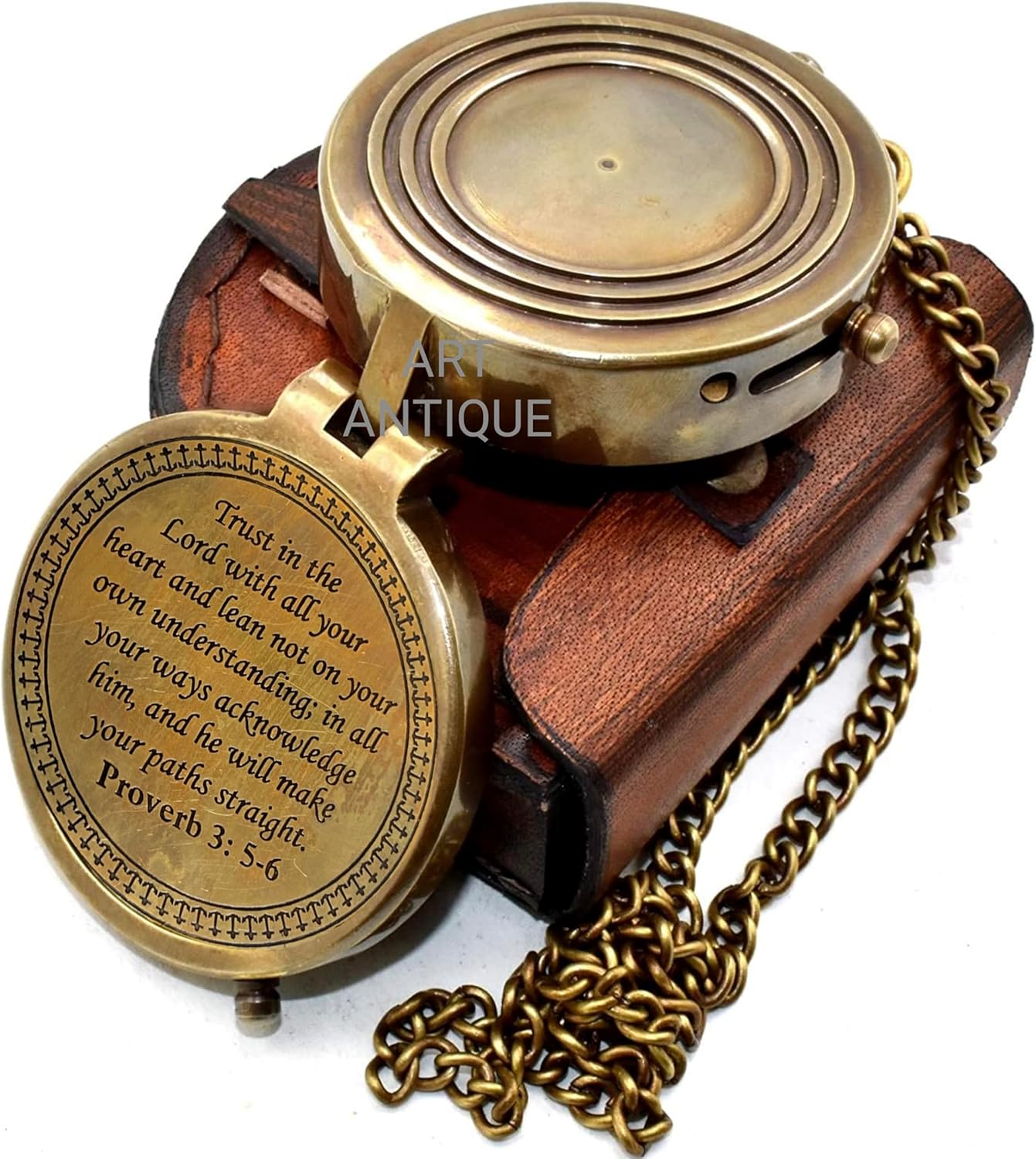 Trust In The Lord Brass Compass - Engraved Inspirational Bible Verse with Leather Case | Perfect Christian Gift for Graduation or Birthday