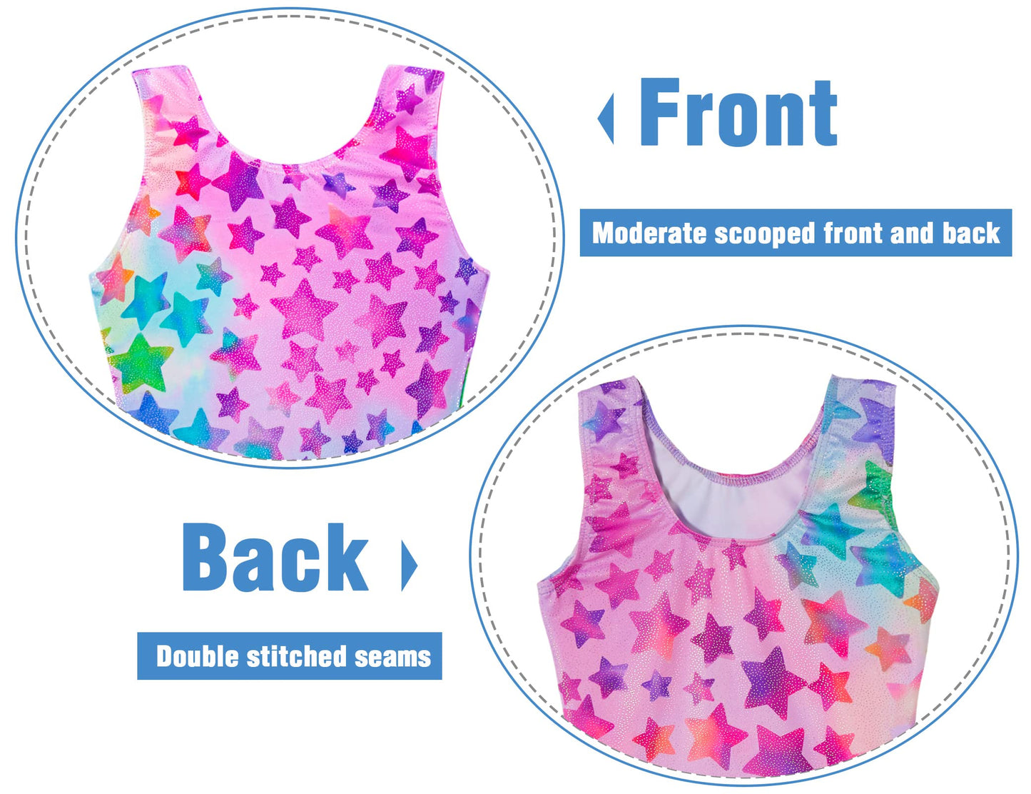 TENVDA Girls Gymnastics Leotards Size 2t 3t Sparkly Hot Pink Stars Print Sleeveless Toddler Kids Tumbling Biketard