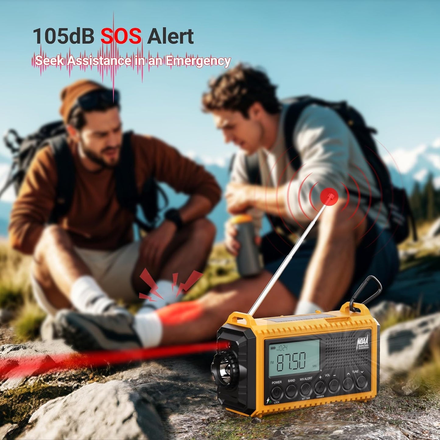 Mesqool 12000 Emergency Radio - NOAA/AM/FM/SW Weather Radio with Flashlight & Phone Charger | Portable Solar Power, Backlit LCD Display