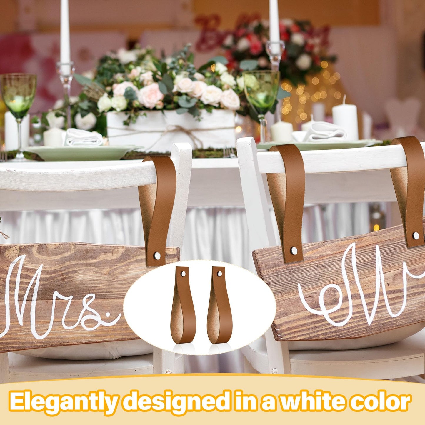 Vercraft 4 Pcs Faux Leather Sign Straps for Hanging Sign Faux Leather Curtain Rod Holder Straps Hanger for Engagement Wedding Welcome Event Display Seating Chart Ceremony Frame(Brown)