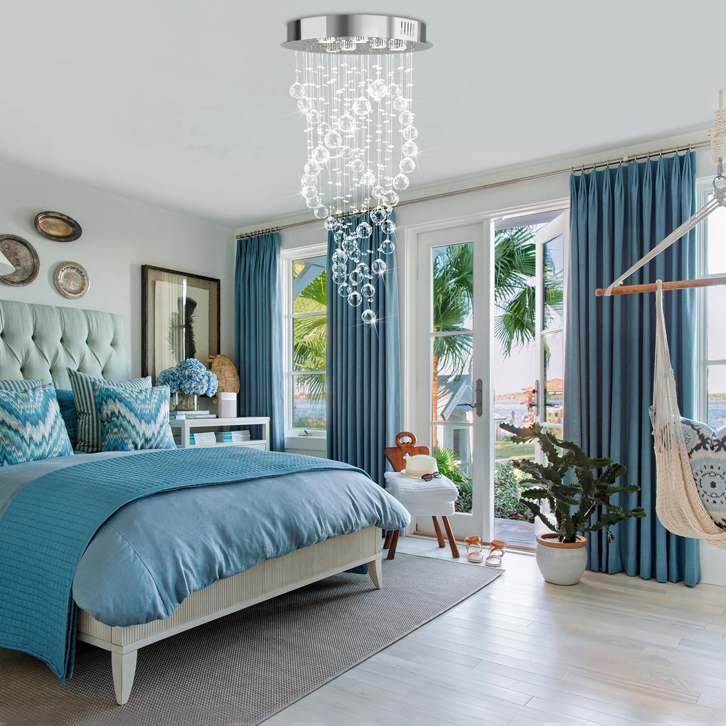 Modern Luxury 6-Lights Spiral Raindrop Crystal Chandeliers for Dining Room, k9 Crystal Ball Flush Mount Ceiling Light Fixture for Living Room,Bedroom,Bathroom,Hallway,Staircase of CRYSTOP