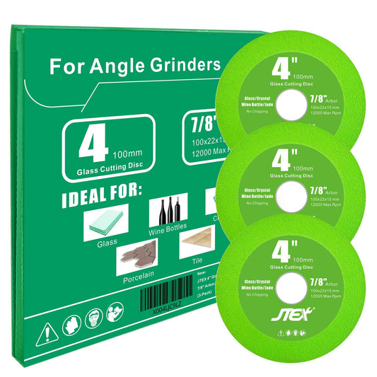 JTEX 4 Inch Ultra-Thin Diamond Glass Cutting Discs (3-Pack) - Suitable for Angle Grinders, Cutting Wine Bottles, Glass, Jade, and More