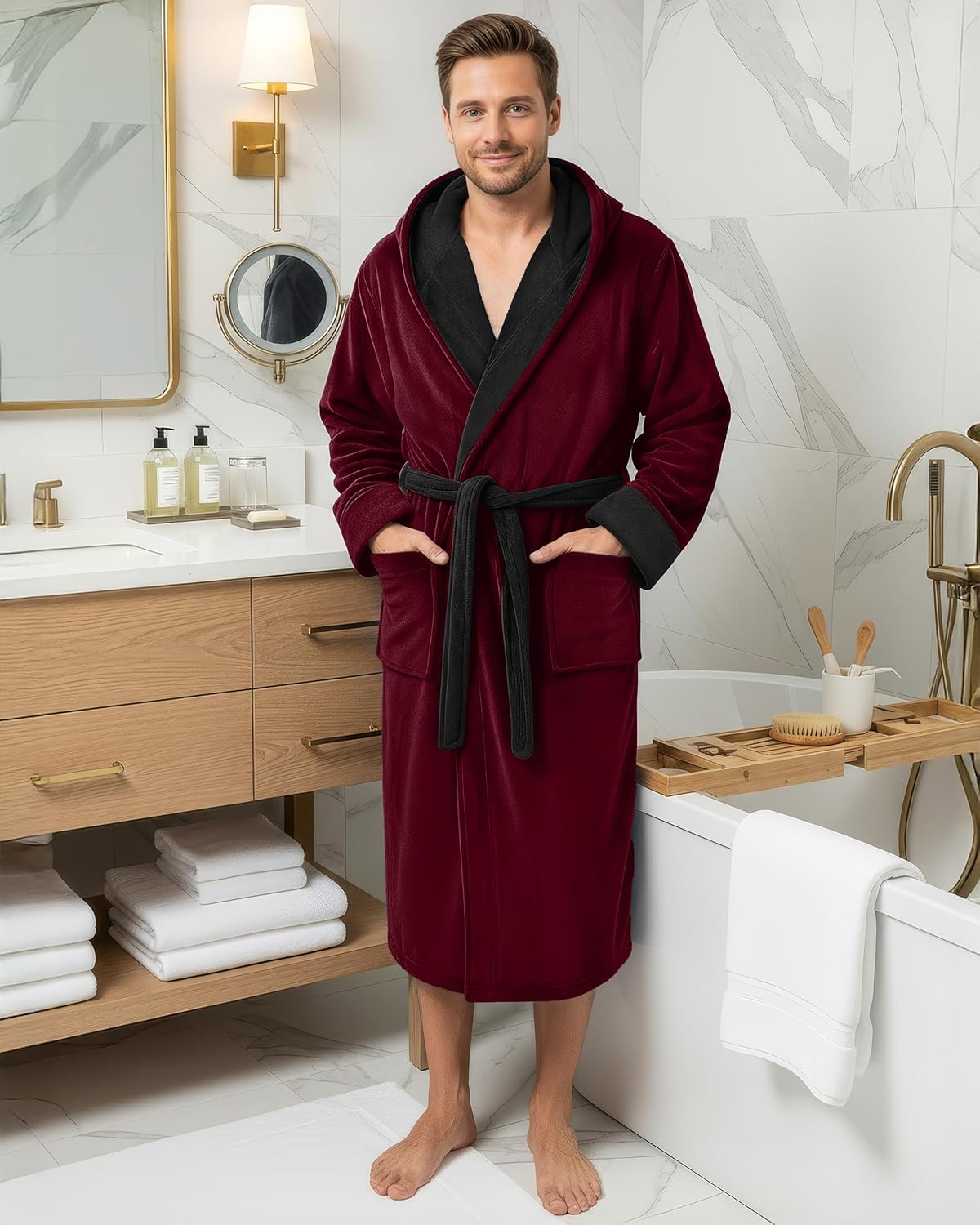 NY Threads Men's Hooded Robe - Luxury Plush Fleece Bathrobe for Spa Comfort | Perfect Gift Idea