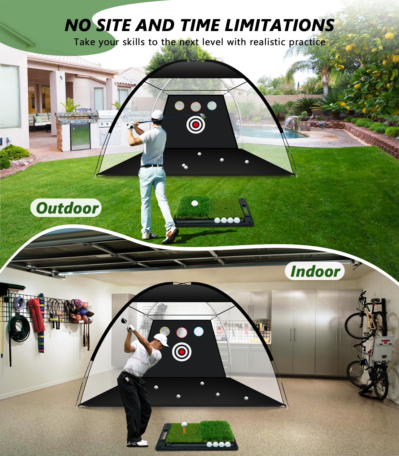 Golf Net: 10 x 7FT Practice Net with Mat for Chipping, Swing, Driving Practice, Nets for Backyard, Indoor & Outdoor Use, Ideal Golf Accessories Gifts for Men, Women, dad, Husbands, and Golfers
