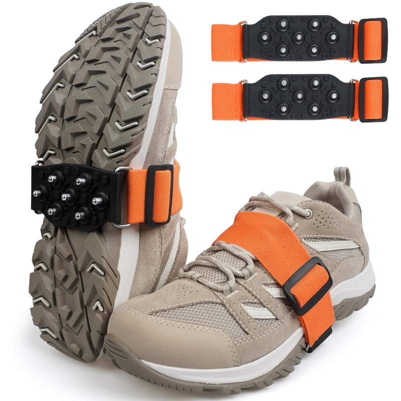 Ice Cleats Snow Traction Cleats for Walking on Snow and Ice Mid-Sole Non-Slip Crampons with Adjustable Straps 7 Tungsten Studs for Grippers Anti Slip Traction Cleats for Walking Jogging Hiking M-1pair