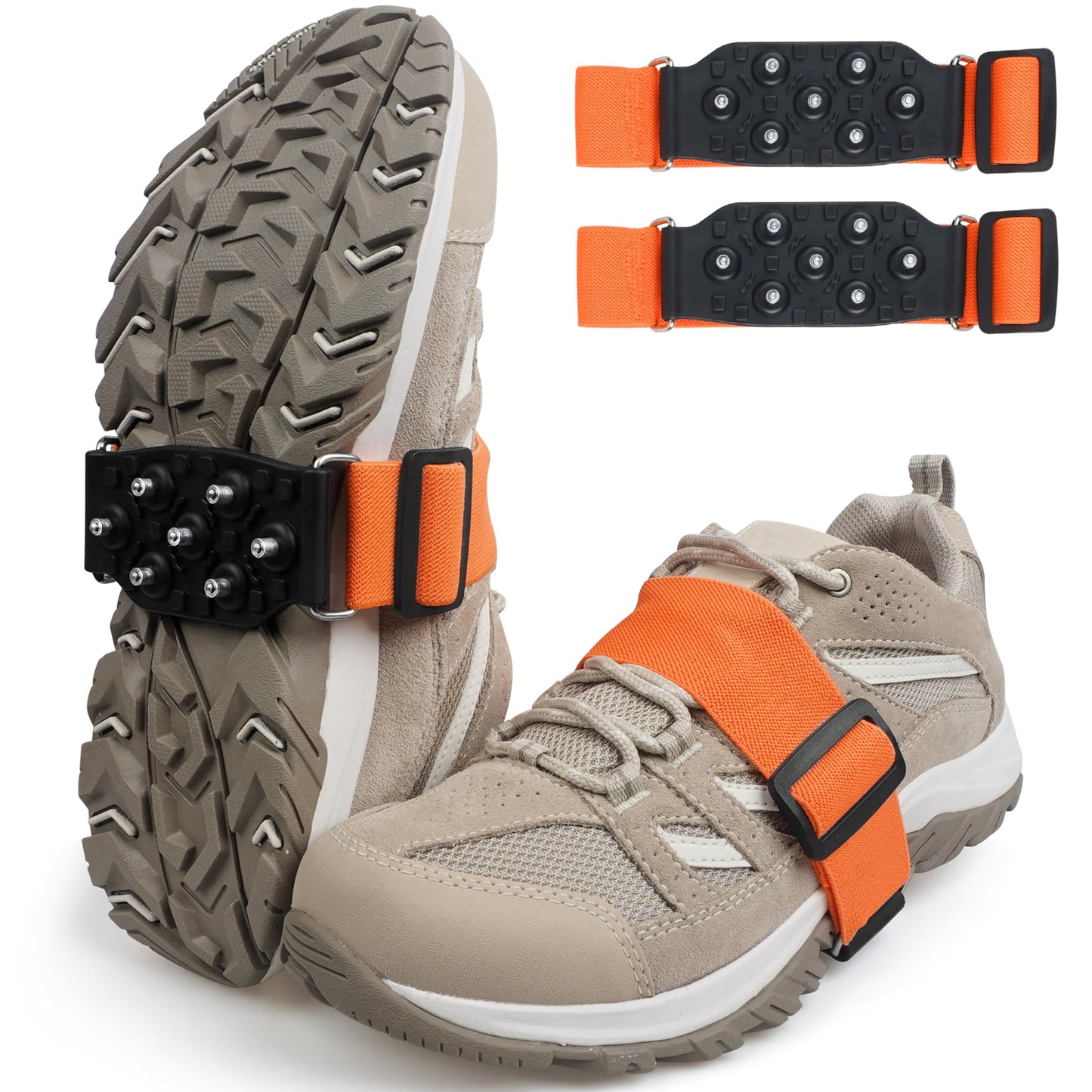Ice Cleats Snow Traction Cleats for Walking on Snow and Ice Mid-Sole Non-Slip Crampons with Adjustable Straps 7 Tungsten Studs for Grippers Anti Slip Traction Cleats for Walking Jogging Hiking S-1pair