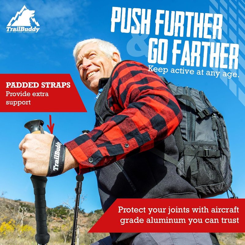 TrailBuddy Foldable Trekking Poles – Ultralight 7075 Aluminum, EVA & Cork Grip Collapsible Hiking Poles – Lightweight Adjustable Walking Sticks for Men, Women, Seniors & Travel