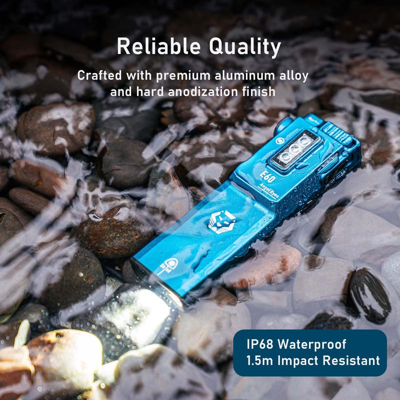 RovyVon E60 Flat EDC Flashlight Rechargeable, 1500 High Lumens Pocket Light with UV, Red and White LED Combo for Camping Hiking and Emergencies, Aqua Blue