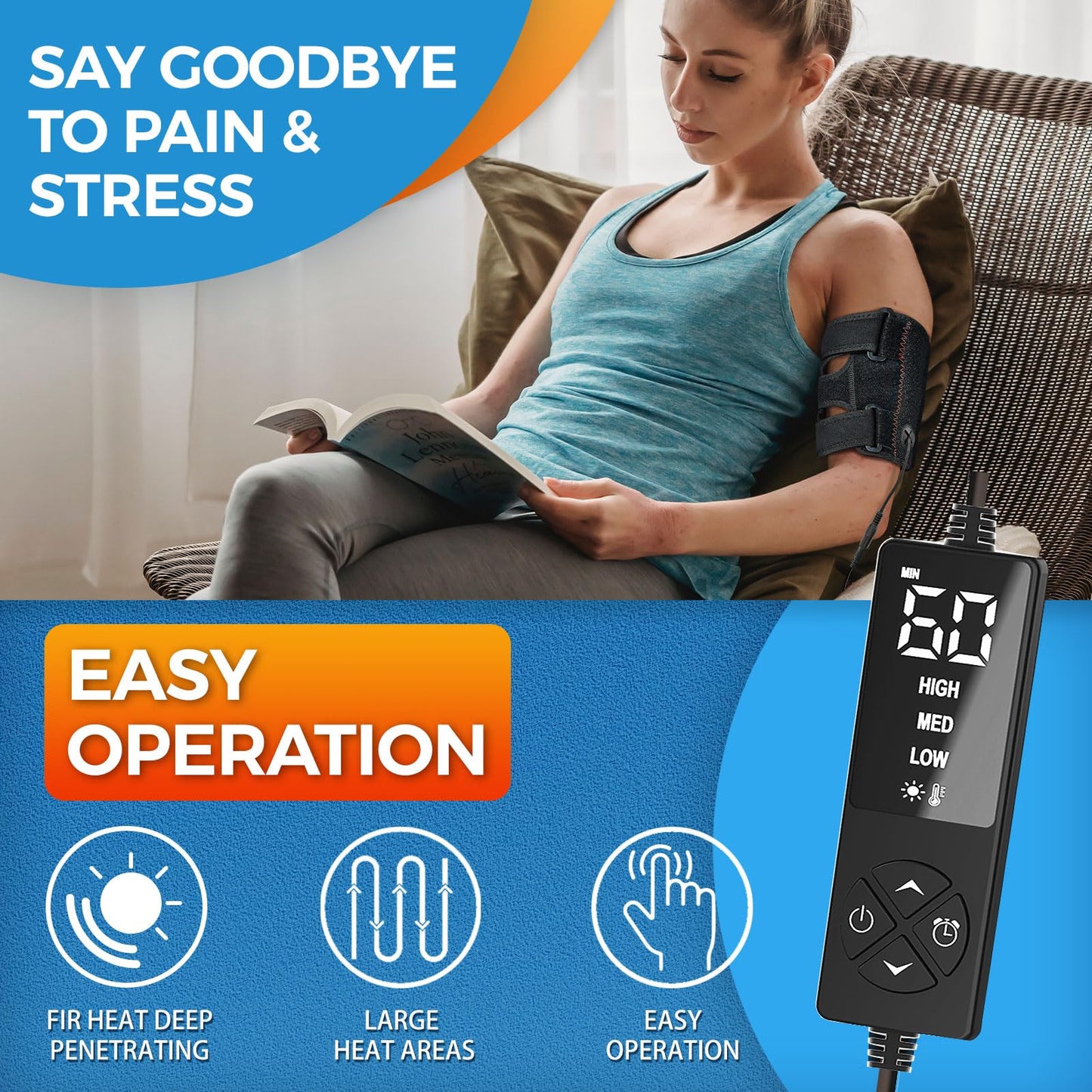 sticro Upper Arm Heating Pad for Bicep Tendonitis Pain Relief, Heated Arm Wrap for Biceps & Triceps Muscle Strains, Adjustable Bicep Brace with 3 Heat & 5 Timers Settings for Men/Women (S/M)