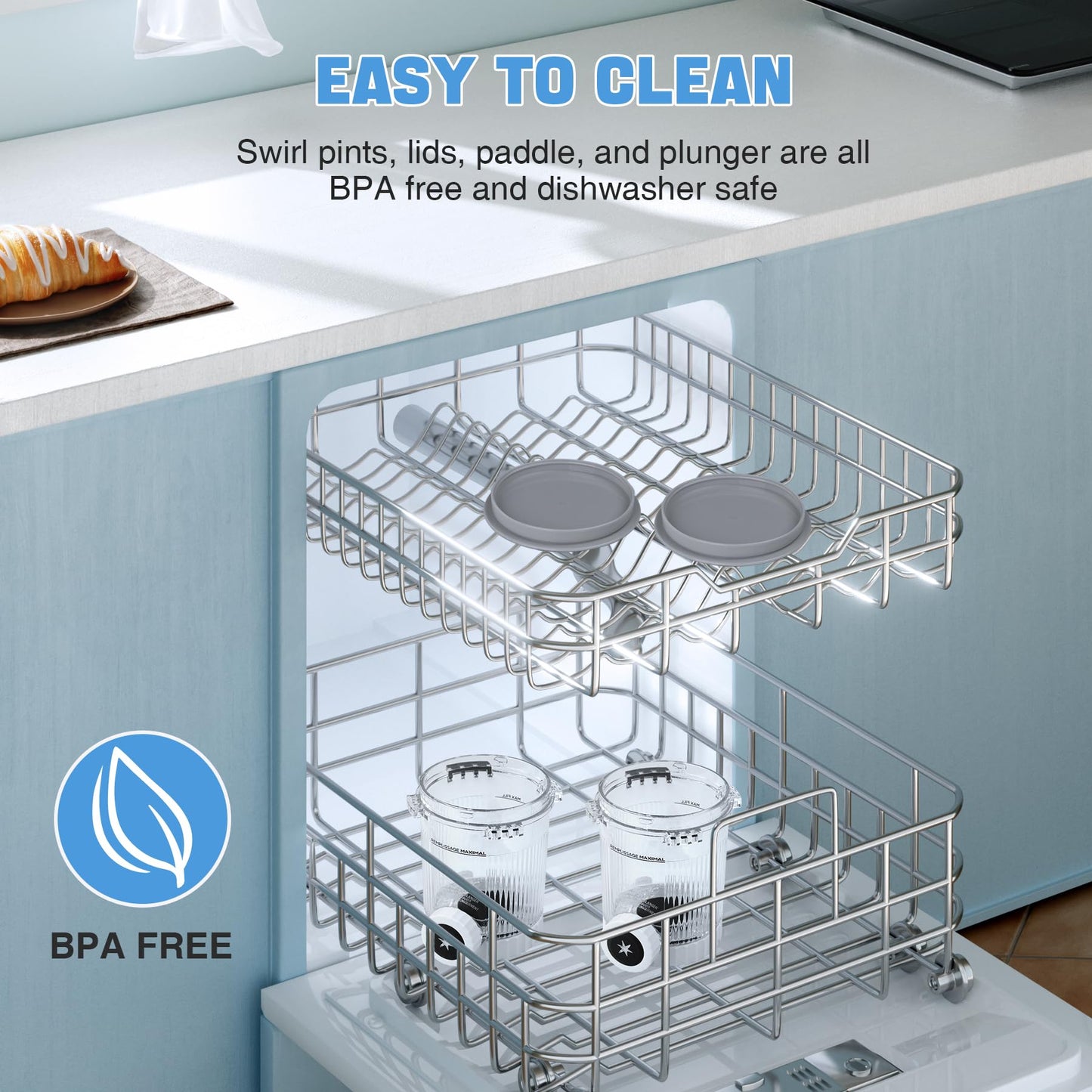 2 Pack Creami Swirl Pints & Lids for Ninja, Compatible with NC700 Series Ninja Swirl Ice Cream & Soft Serve Makers, with 2 Spoons & 32 Writable Labels, BPA-Free & Dishwasher Safe, Grey Lids