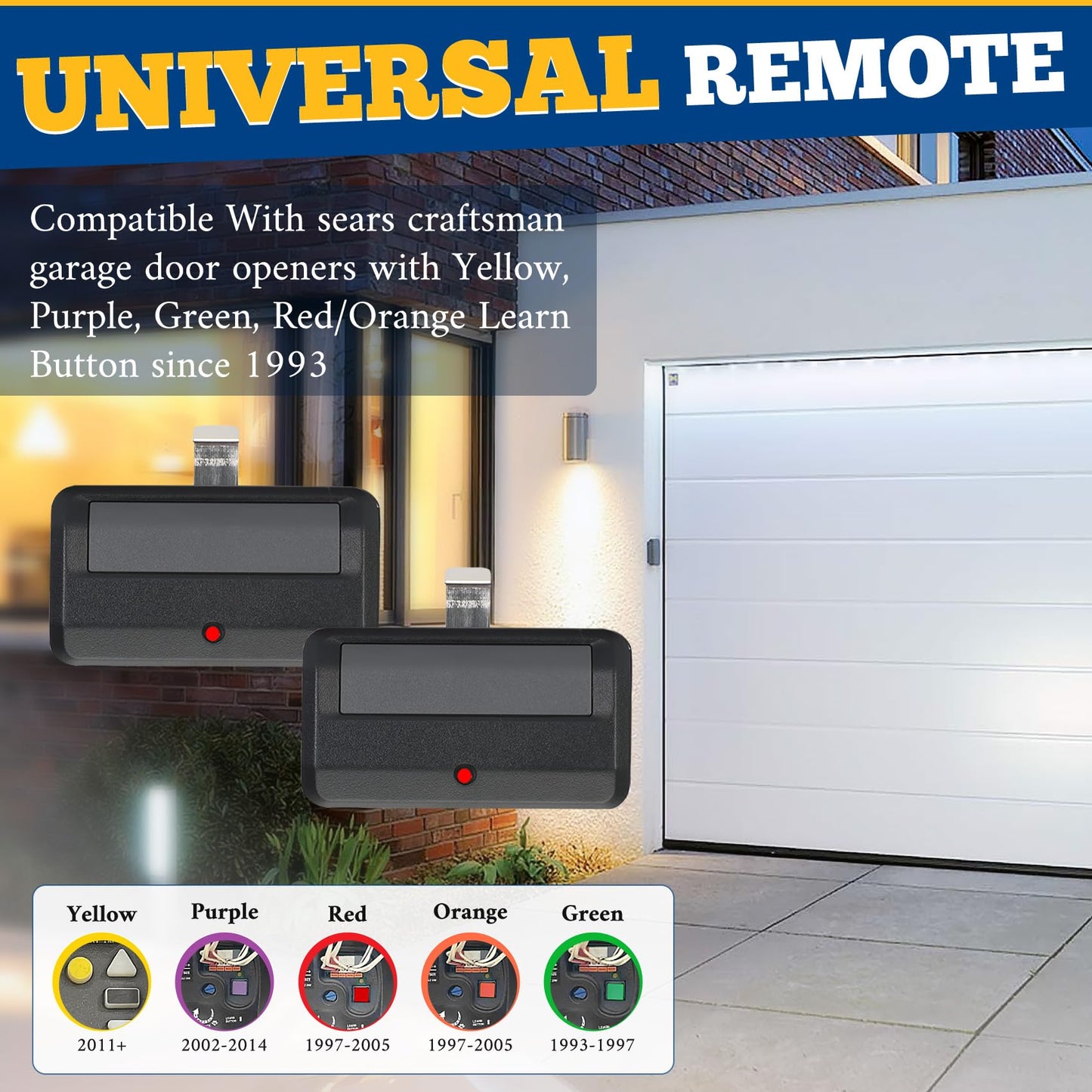 891LM Garage Door Opener Remote for liftmaster Chamberlain Craftsman Garage Door Opener Remote,950estd 971lm Work with Yellow Purple Red Orange Green Learn Button, 1-Pack 3-Year-Warranty