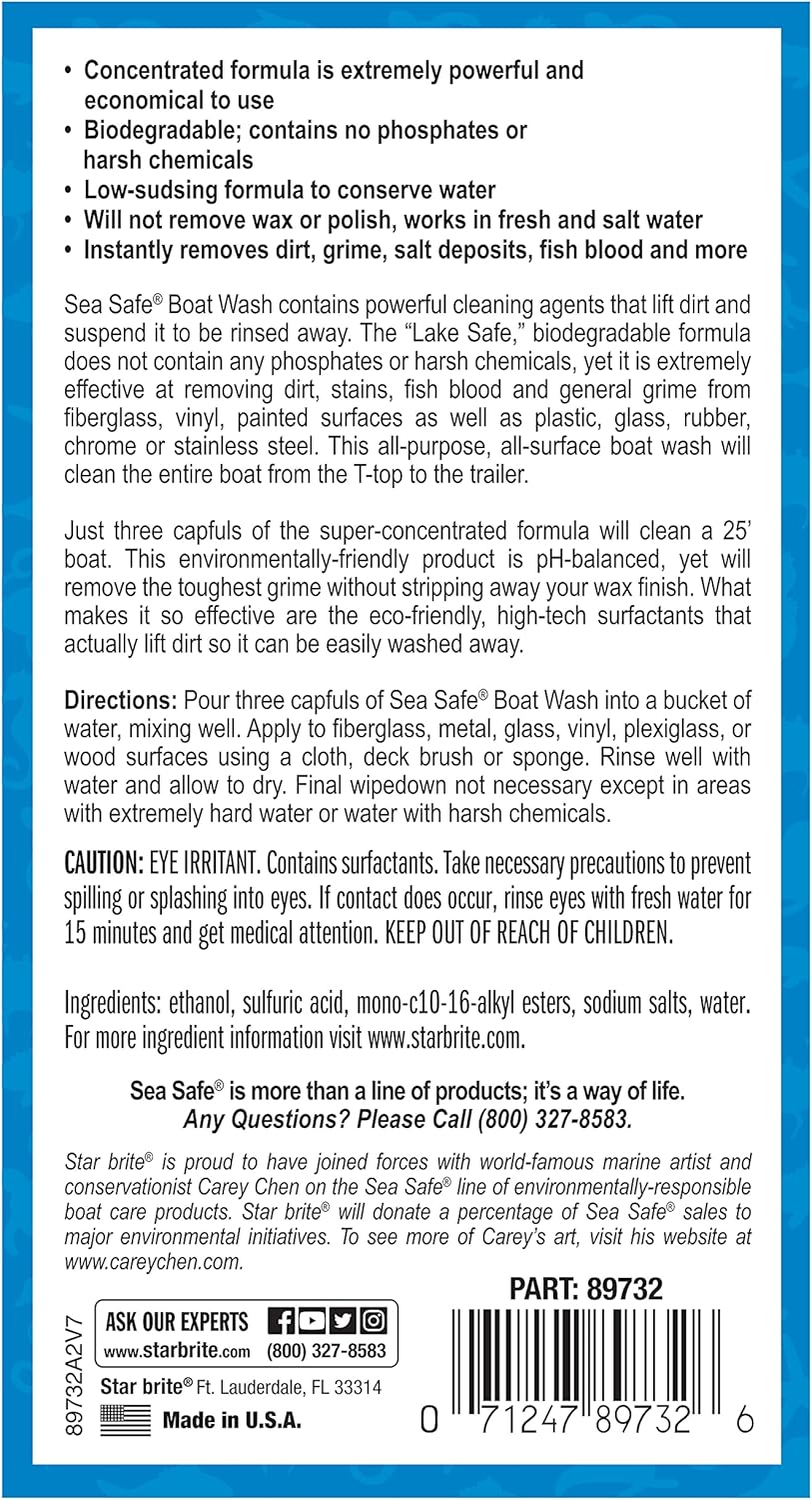 STAR BRITE Sea Safe Boat Wash - Super Concentrated Formula for Gentle Dirt Removal - Safe for All Surfaces