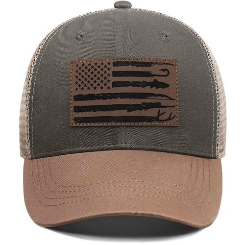 Hunting Fishing Gifts for Men, American Hunting Fishing Flag Trucker Hats, Men's Hat Gifts for Dad Husband Grandpa Green(Grey)