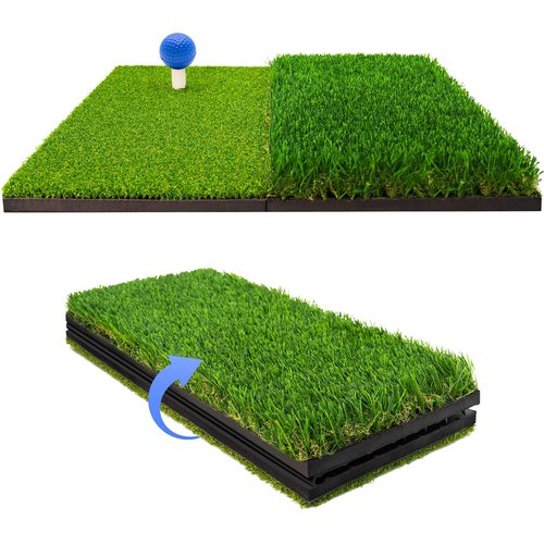 Foldable Golf Hitting Mat Dual-Turf Golf Practice Mat Portable Design Fairway and Rough Grass Surfaces Ideal for Backyard Office and Travel Swing & Chipping Practice