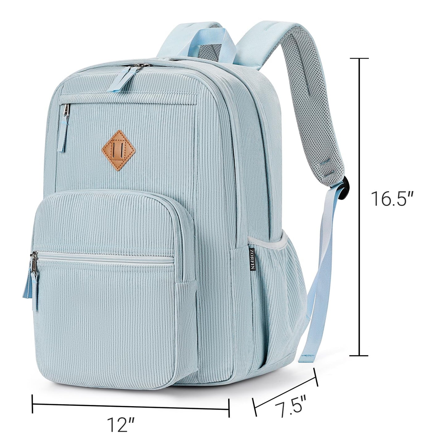 ZORFIN 26L Backpack for College, and Travel: Corduroy Bookbag - Sky Blue