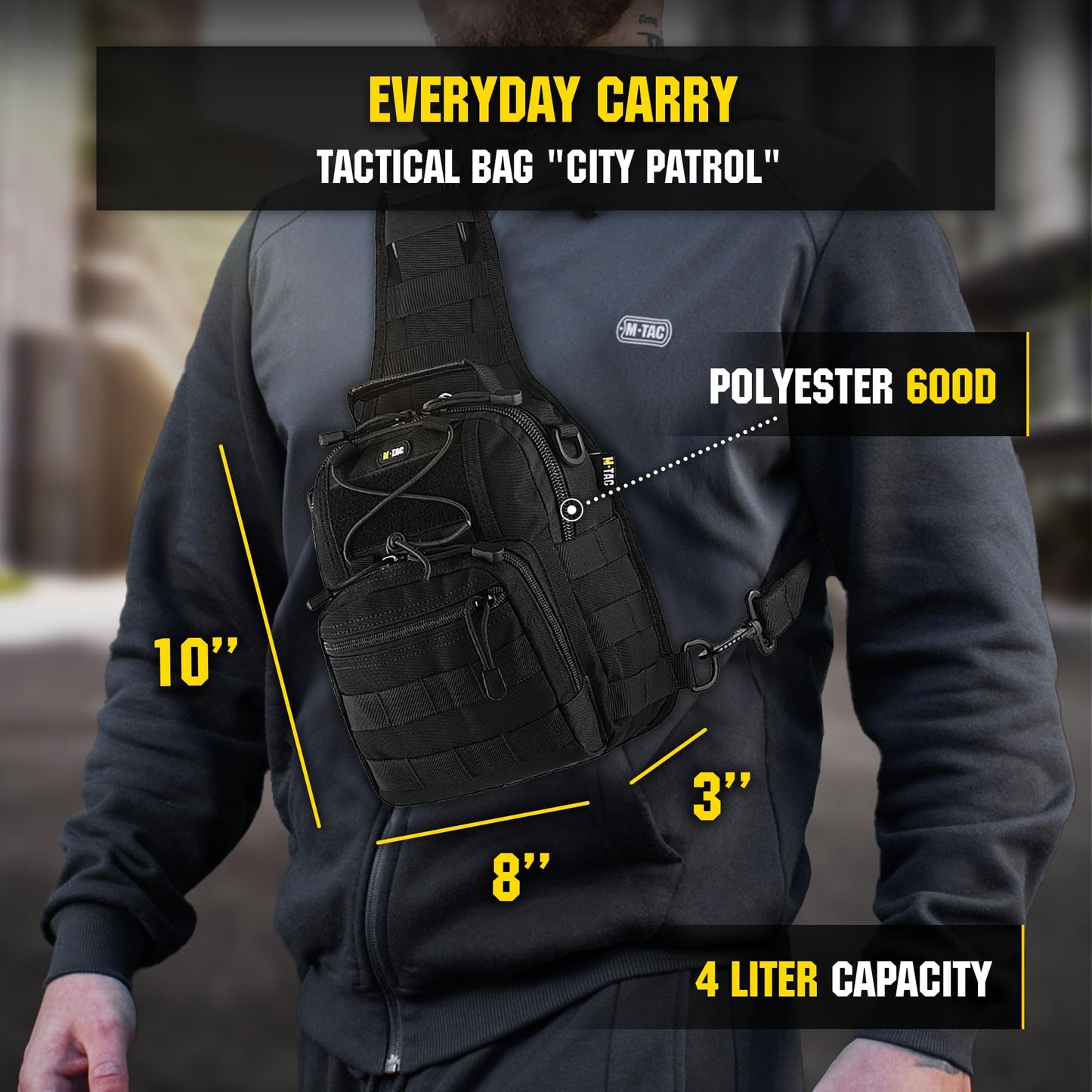 M-Tac Tactical Crossbody Black Sling Bag for Men – Military Backpack EDC Chest Bag with Fastex Buckle (Fastex Black)