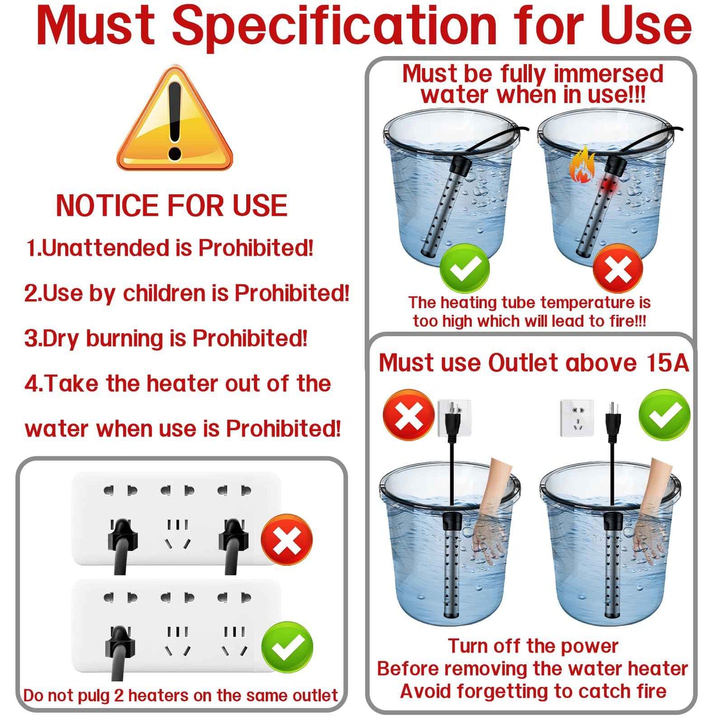 immersion Water Heater with Intelligent Temperature Control, Stainless Steel Mini Pool & Bucket Heater - Heats 5 Gallons in Minutes, Ideal for Home, Camping, and Outdoor Use