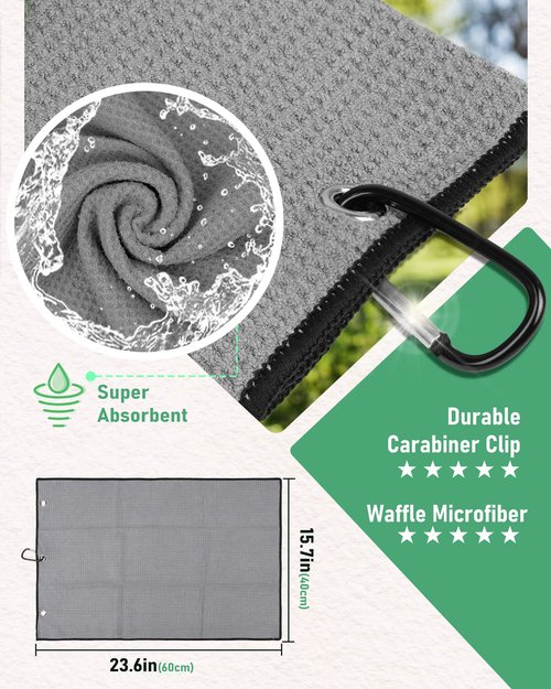 BIG TEETH Magnetic Microfiber Golf Towel, Golf Towel with Clip, Golf Towels for Golf Bags, Men