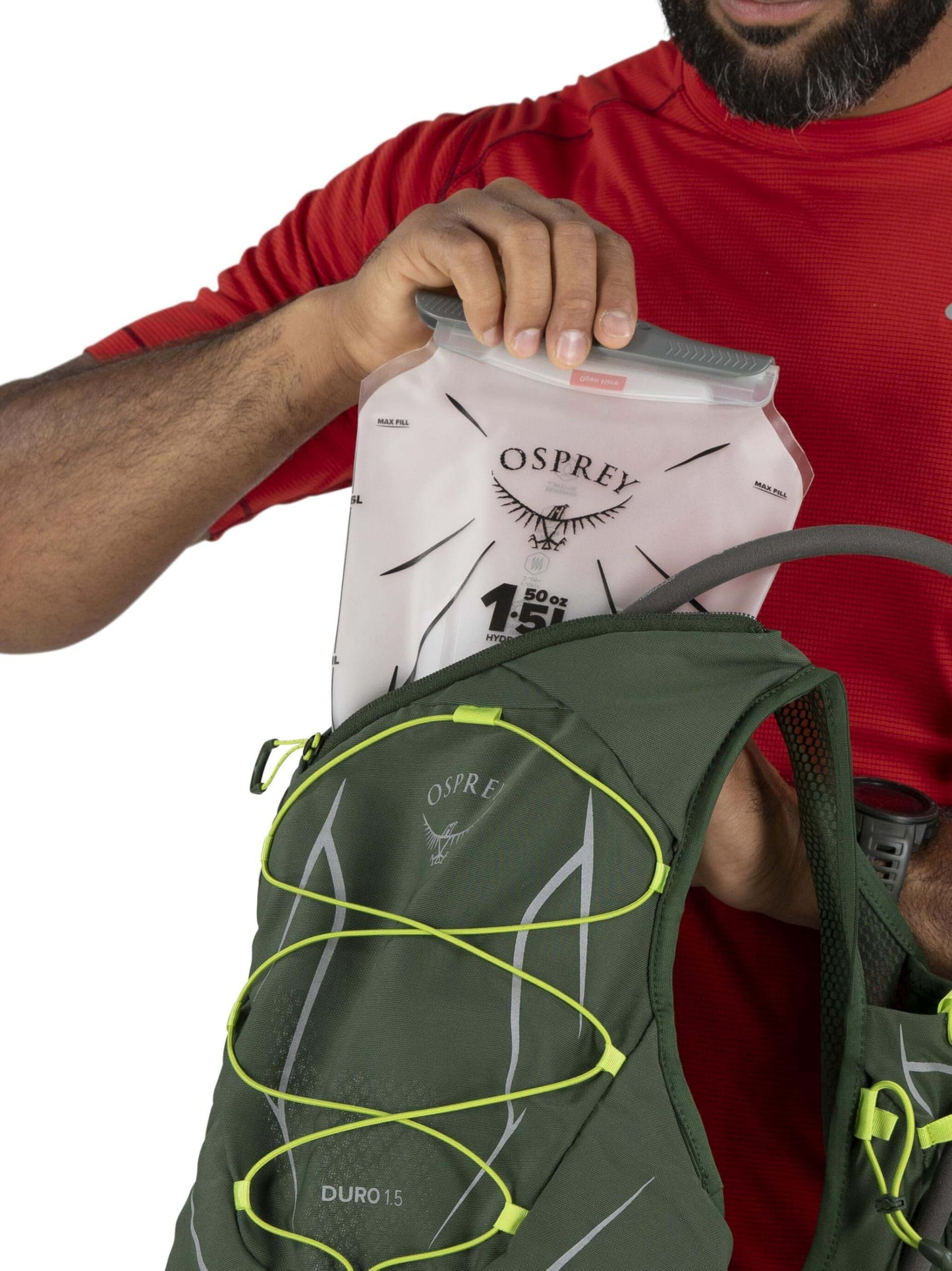 Osprey Duro 1.5L Men's Running Hydration Vest with Hydraulics Reservoir, Seaweed Green/Limon, Medium