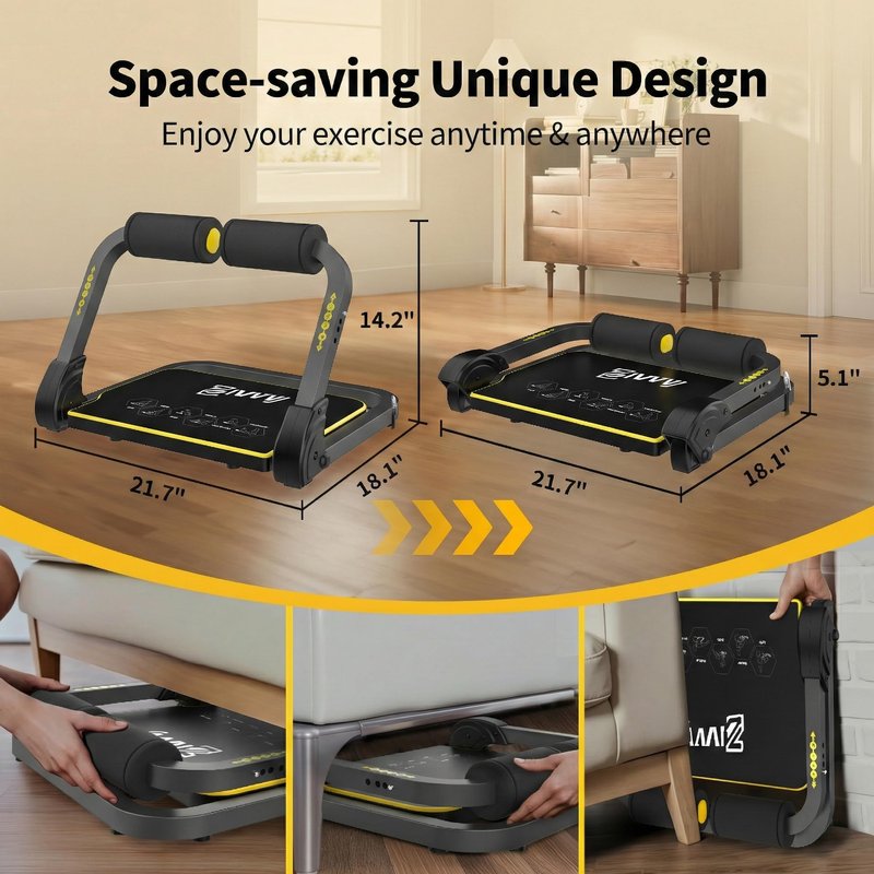 ZIWWVY Foldable Ab Machine - Adjustable Sit Up Bench for Home Gym, 300lb Capacity, Portable Core Workout Equipment