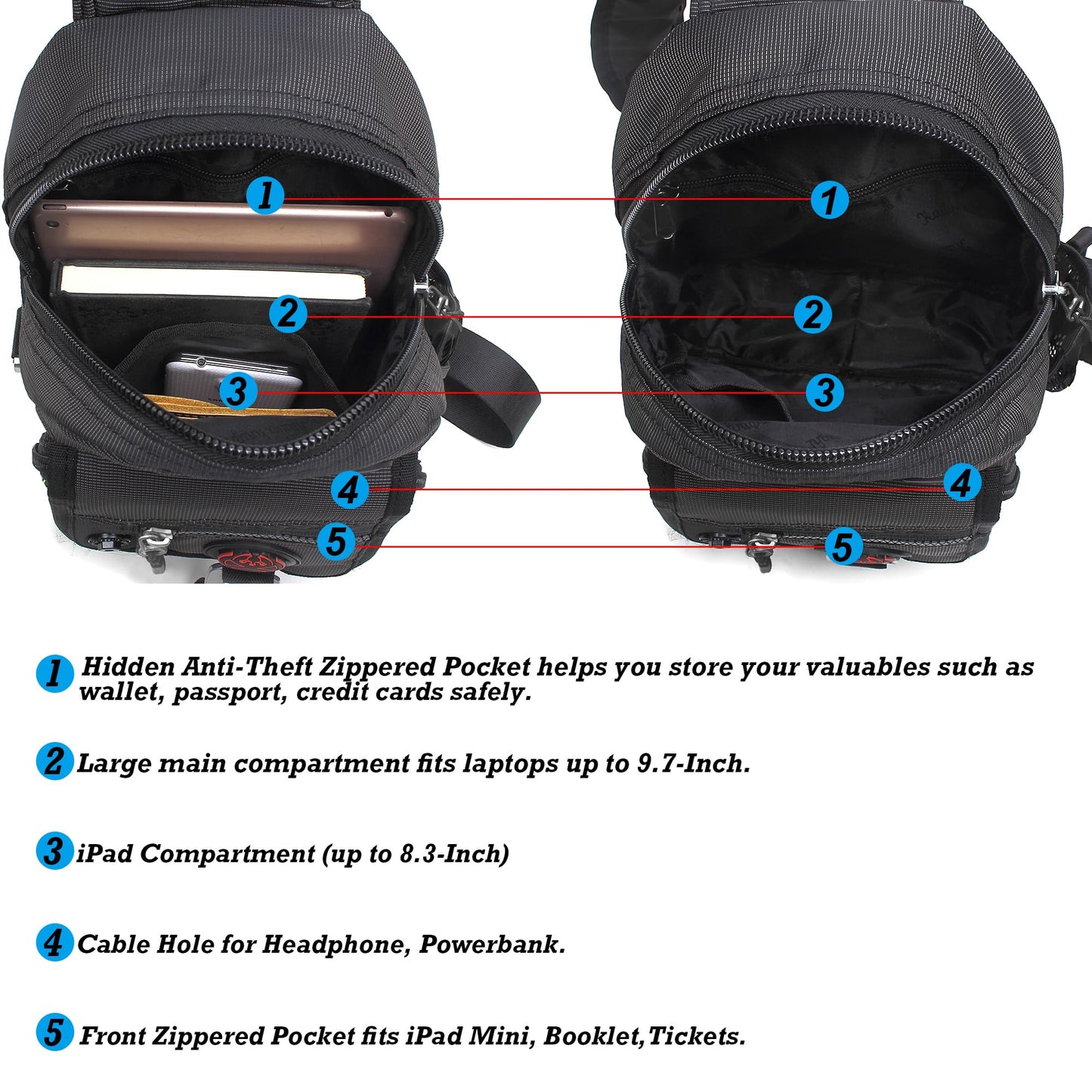 NICGID Sling Bag Chest Shoulder Backpack Crossbody Bags for Tablet Laptop Outdoor Hiking Men Women