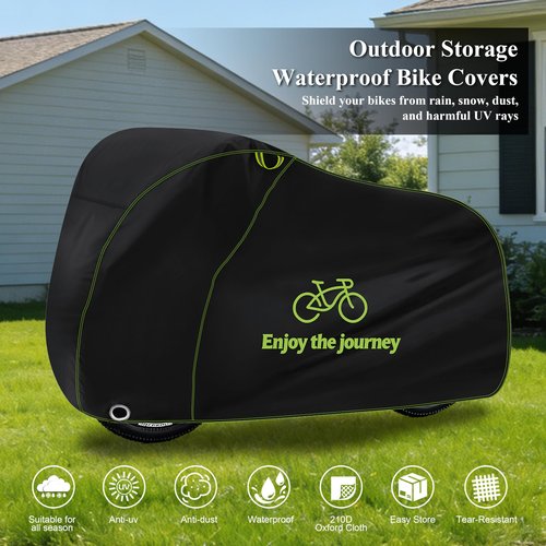 Kinetrail Bike Cover for 2 Bikes Waterproof Outdoor, Ebike Cover Rain Sun UV Dust Wind Proof, Bicycle Covers Outdoor Storage with Lock Hole for Electric Bike Mountain Road Bikes