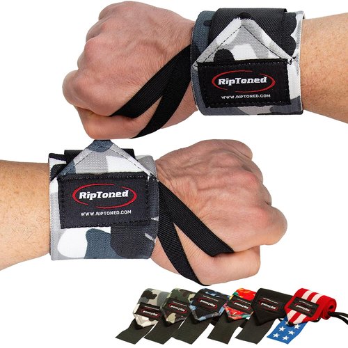 Rip Toned Wrist Wraps for Weightlifting – USPA & USAPL Approved 18" Wrist Straps for Powerlifting – Adjustable, Durable Gym Wraps with Thumb Loop – Quality Support for Men & Women – Gray Camo Flex
