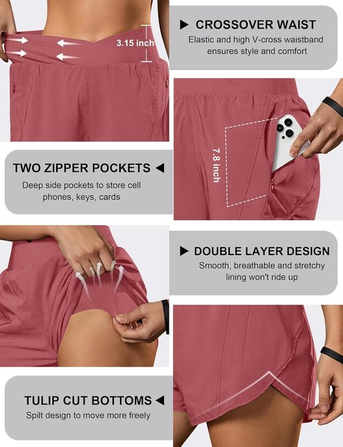 Blooming Jelly Women's High-Waisted Workout Shorts - Athletic Running Shorts with Zipper Pockets