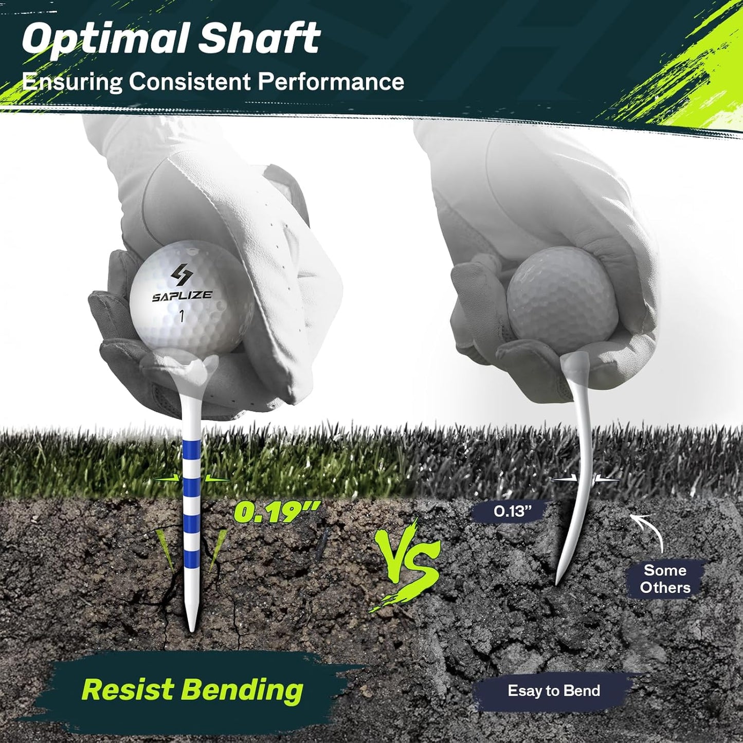 SAPLIZE Golf Tees - Upgraded 4-Prong Design for Reduced Friction & Side Spin | Available in 50/100/120/200 Pack