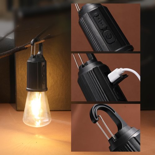 Vagocom 2Pcs Rechargeable Camping Light Bulbs,Portable LED Camping Lanterns,Hanging Tent Lamp with 3 Lighting Modes and Hook for Emergency, Hiking, Fishing, Backpacking,Power Outages