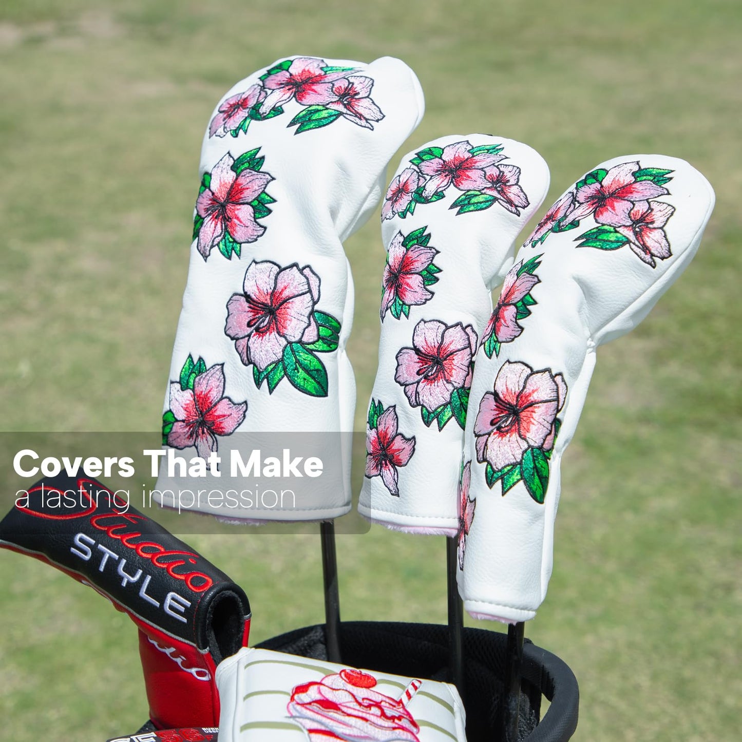 brdejc Golf Headcovers Embroidery Driver Cover Fariway Wood Headcover Hybrid Head Covers Leather Golf Club Covers for Most Brand(for Hybrid)