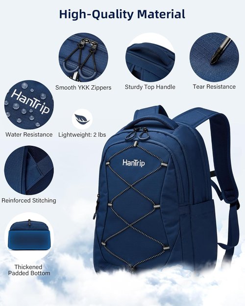 HanTrip Travel Laptop Backpack - Large Water Resistant Commuter Bag with Luggage Strap | Navy Blue