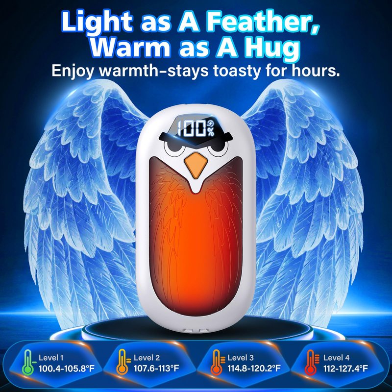 Hand Warmers Rechargeable 2 Pack with LED Display, 4 Heat Settings & Fast Heating, Portable Electric Hand Warmers for Camping Hunting Commuting, Valentine's Gifts for Men Women