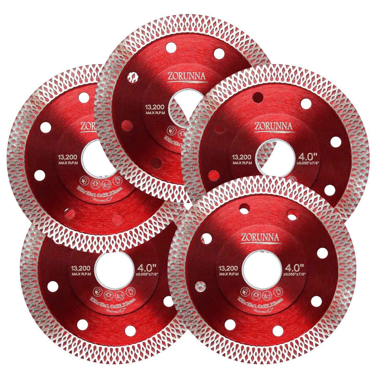 ZORUNNA 5Pcs Diamond Saw Blades, 4" Diamond Blade for Angle Grinder, Chip-Free Cutting Tile Grinder Blade Dry and Wet Cut for Porcelain Ceramic Granite Marble.